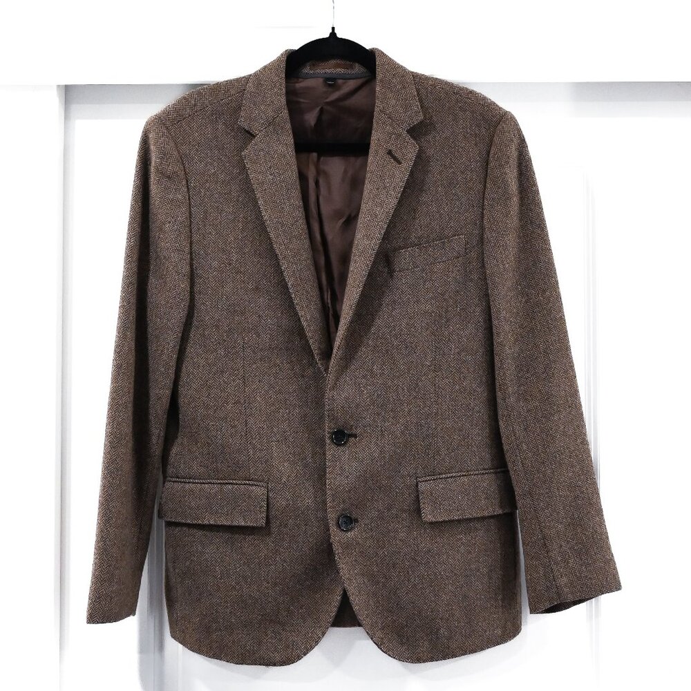 J. Crew Size 38S Ludlow Brown Herringbone Tweed Academic 100% Wool Blazer